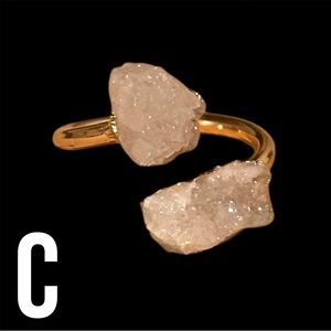 NEW Stunning 18K Gold Plated White Amethyst Double Geode Adjustable Ring “C”